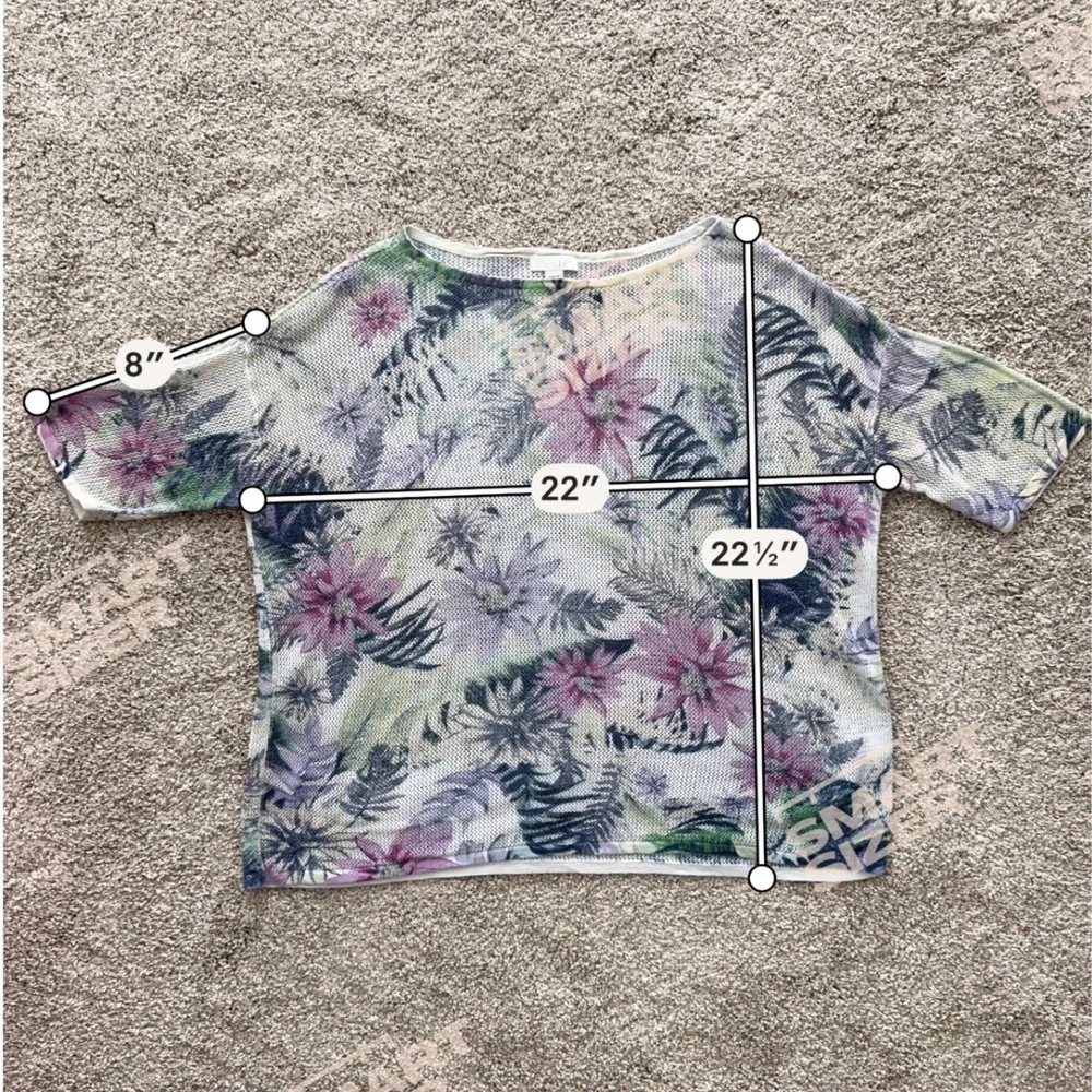 J Jill Linen Blend Boho Floral Open Knit Top Womens Medium Cottagecore Oversized